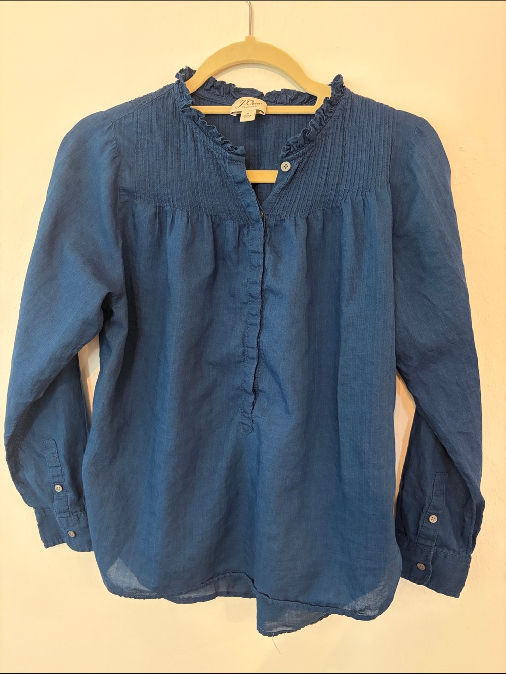 J.Crew Blue Ruffle Pintuck Popover Blouse Size 4